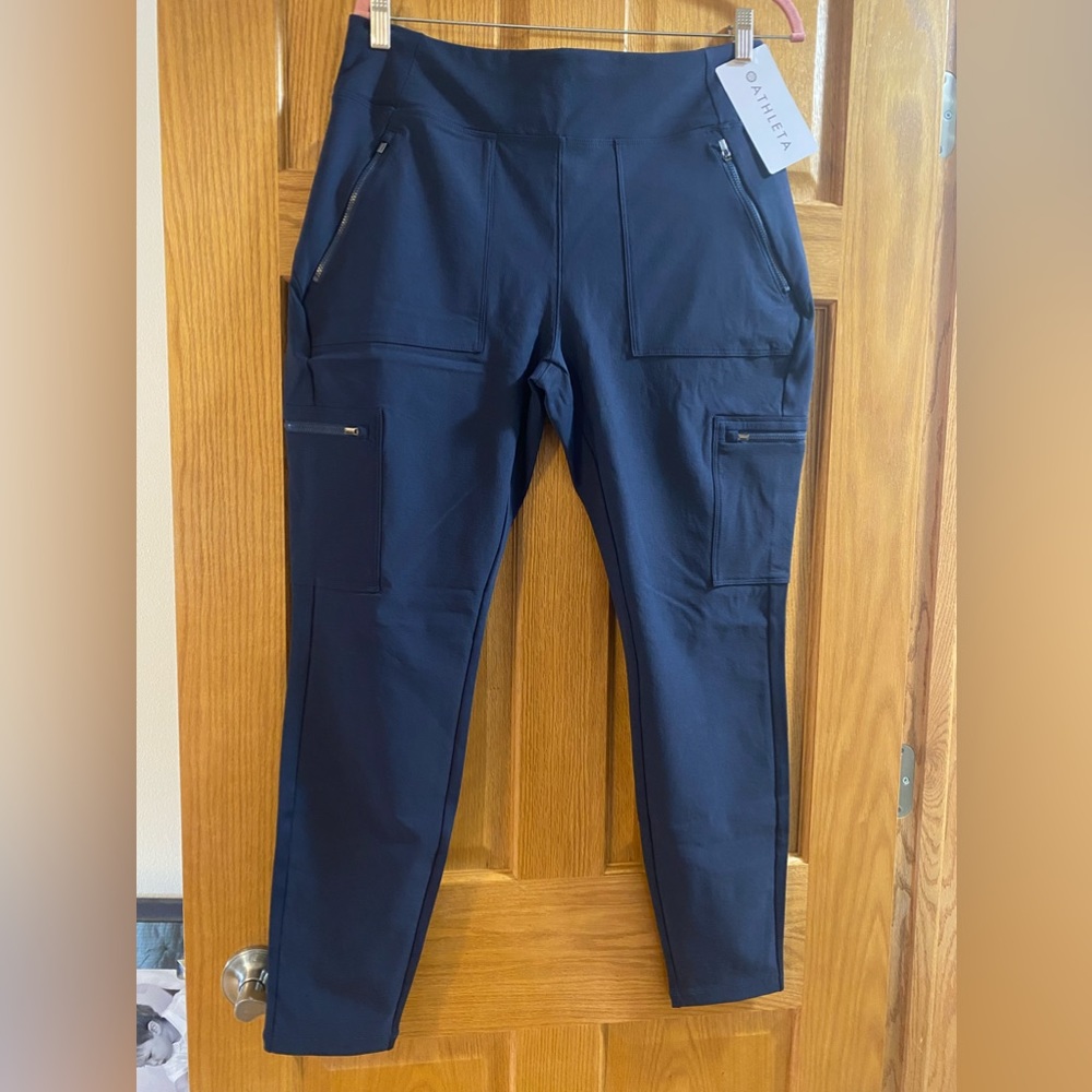 New Athleta Headlands Hybrid Cargo Tight Leggings Navy Blue  Ladies 14